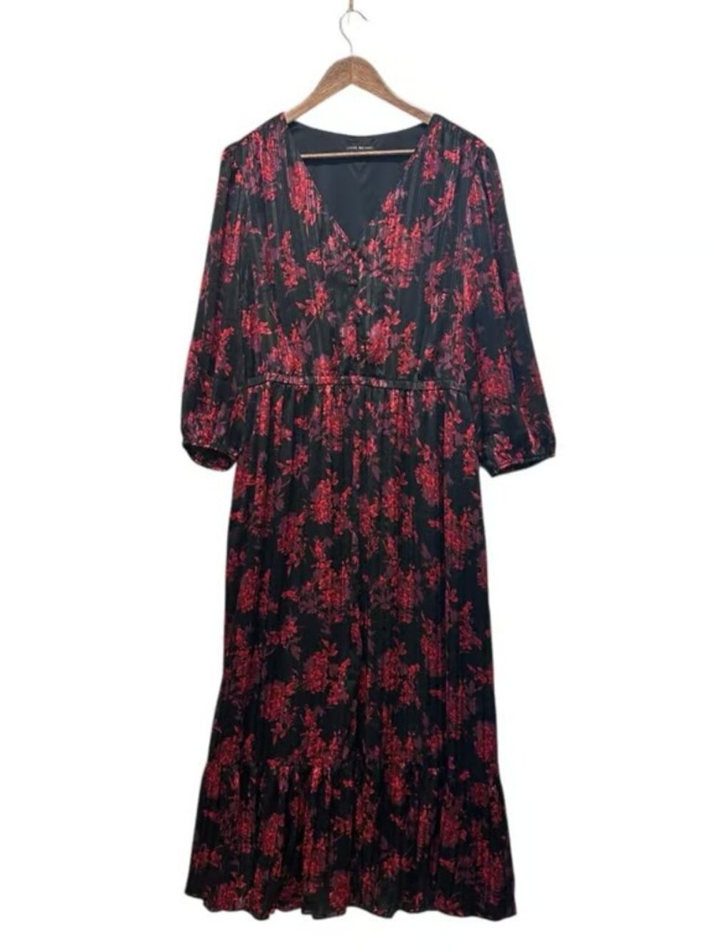 Lane Bryant Womens Sz 14 Long Sleeve V Neck Maxi Romantic Feminine Sheer Lined